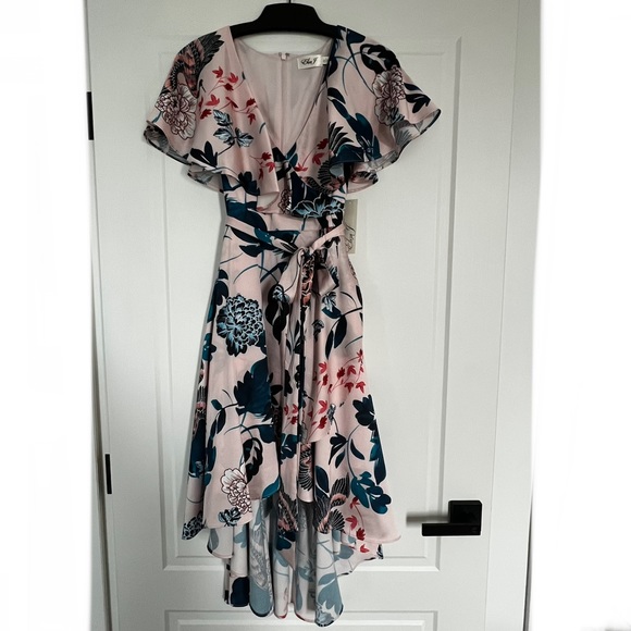 ELIZA J Floral Faux Wrap High Low Dress - Picture 4 of 7